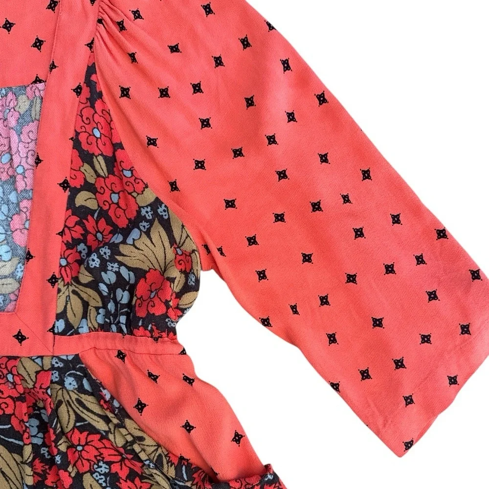 Free People Tangerine Talulla Bright Floral Printed Mini Sun Dress Rayon Small